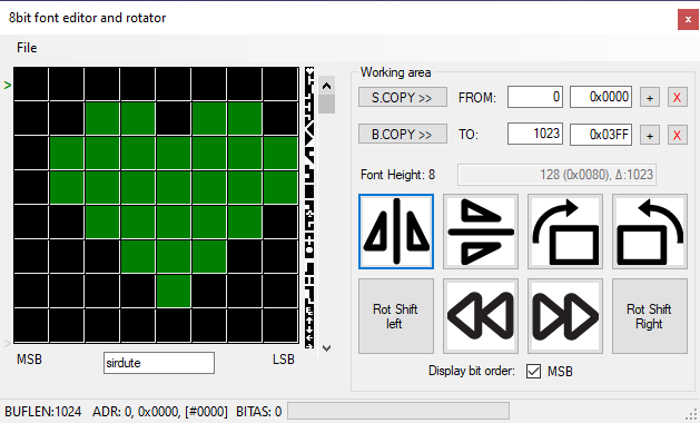 8 bit font editor rotator C exporter for MCU